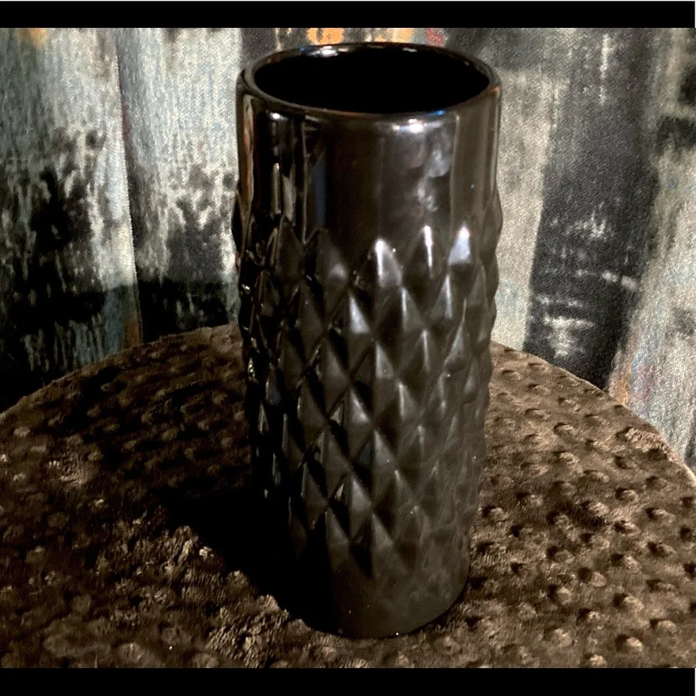 Black Earthenware Ceramic Glaze Geometric Vase By Threshold 9